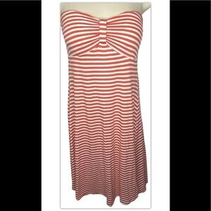 Derek Heart Juniors Strapless Tube Top Dress L Orange White Horizontal Stripes.